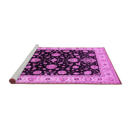 Sideview of Machine Washable Oriental Pink Traditional Rug, wshurb1332pnk