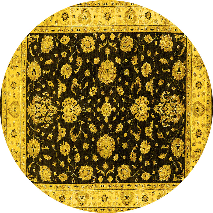 Round Oriental Yellow Traditional Rug, urb1332yw