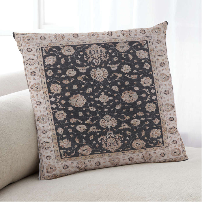 Lifestyle Image of Mid-Century Modern Urban Square Charcoal Black Throw Pillow, 18 inch by 18 inch, pwurb1332