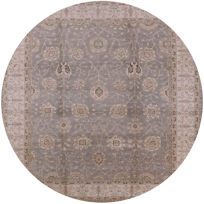 Round Mid-Century Modern Rose Purple Oriental Rug, urb1333