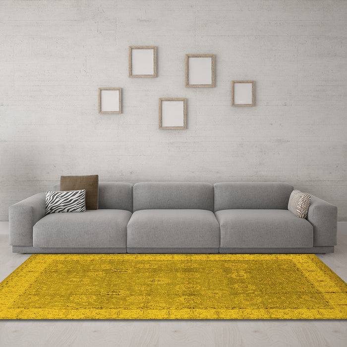 Machine Washable Oriental Yellow Industrial Rug in a Living Room, wshurb1333yw