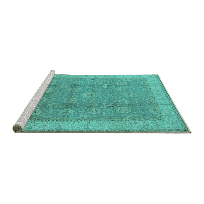 Sideview of Machine Washable Oriental Turquoise Industrial Area Rugs, wshurb1333turq