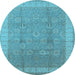 Round Machine Washable Oriental Light Blue Industrial Rug, wshurb1333lblu