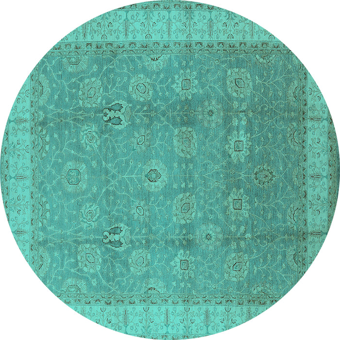 Round Oriental Turquoise Industrial Rug, urb1333turq