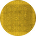 Round Machine Washable Oriental Yellow Industrial Rug, wshurb1333yw