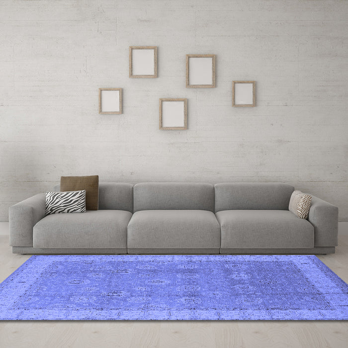 Machine Washable Oriental Blue Industrial Rug in a Living Room, wshurb1333blu