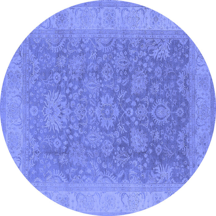 Round Machine Washable Oriental Blue Traditional Rug, wshurb1334blu