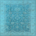 Square Machine Washable Oriental Light Blue Traditional Rug, wshurb1334lblu