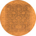 Round Machine Washable Oriental Orange Traditional Area Rugs, wshurb1334org