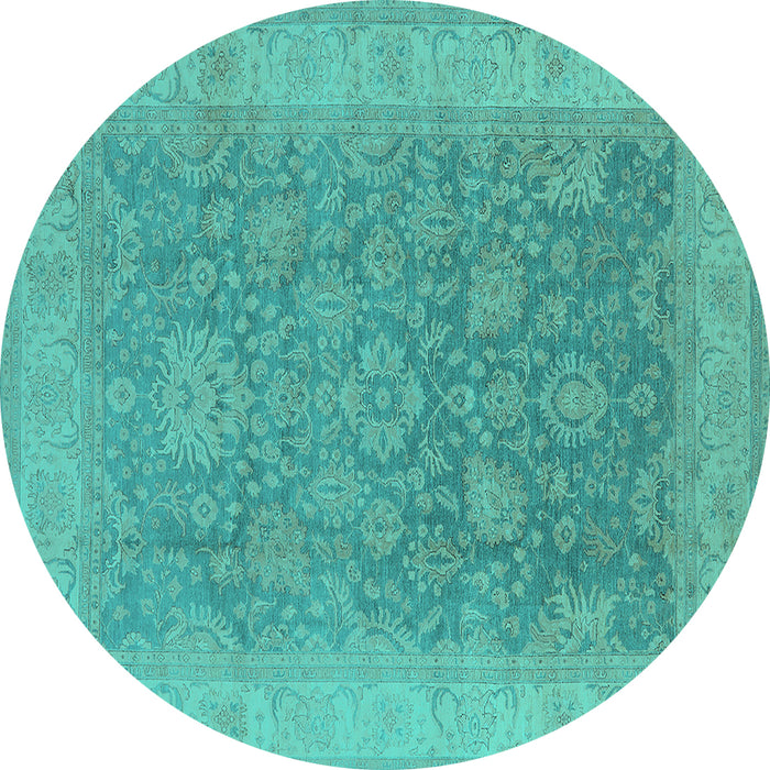 Round Oriental Turquoise Traditional Rug, urb1334turq