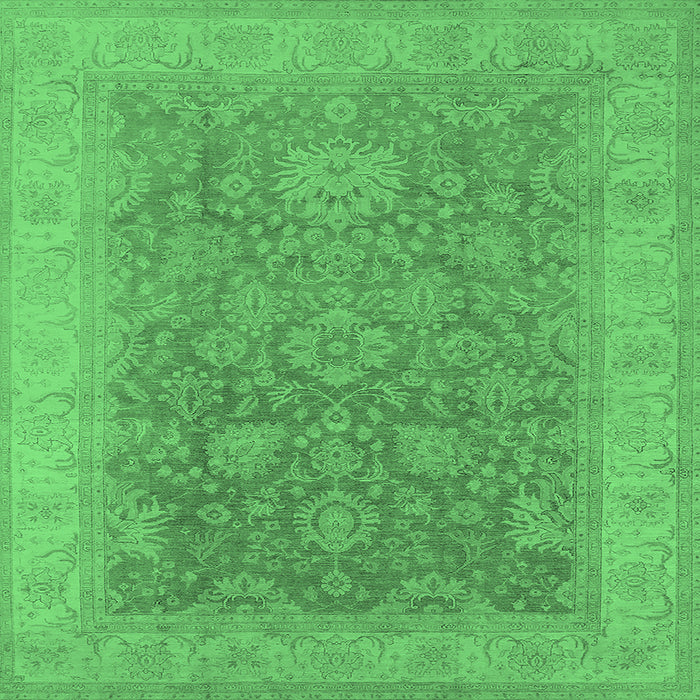 Square Machine Washable Oriental Emerald Green Traditional Area Rugs, wshurb1334emgrn