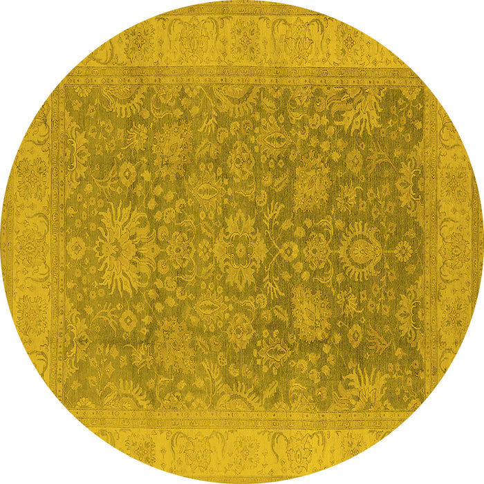Round Oriental Yellow Traditional Rug, urb1334yw
