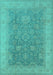 Machine Washable Oriental Turquoise Traditional Area Rugs, wshurb1334turq