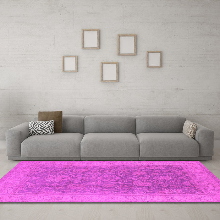 Machine Washable Oriental Pink Traditional Rug in a Living Room, wshurb1334pnk