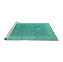 Sideview of Machine Washable Oriental Turquoise Traditional Area Rugs, wshurb1334turq