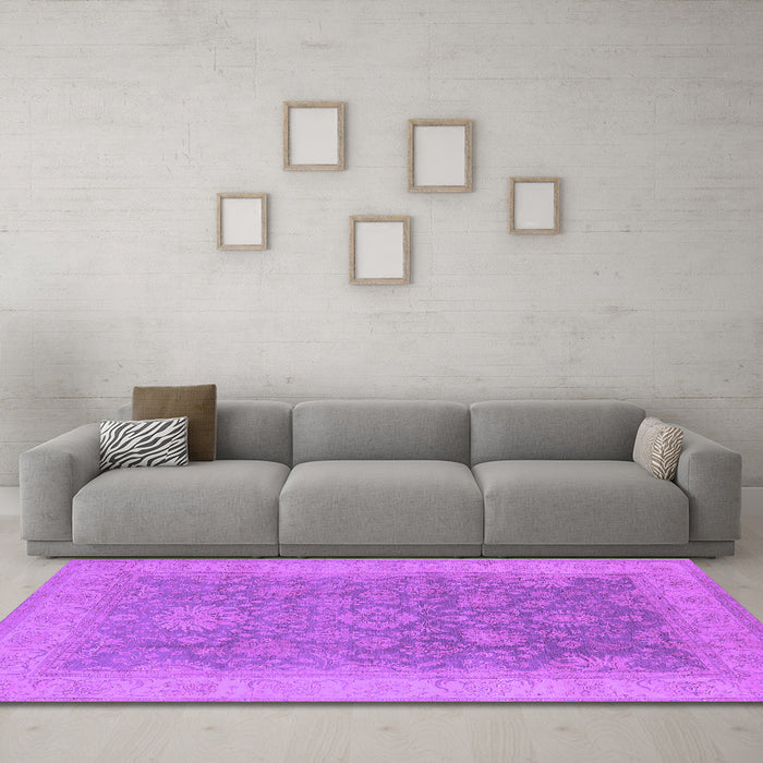 Machine Washable Oriental Purple Traditional Area Rugs in a Living Room, wshurb1334pur