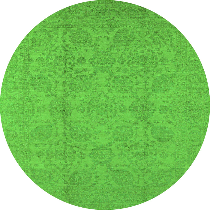Round Machine Washable Oriental Green Traditional Area Rugs, wshurb1335grn