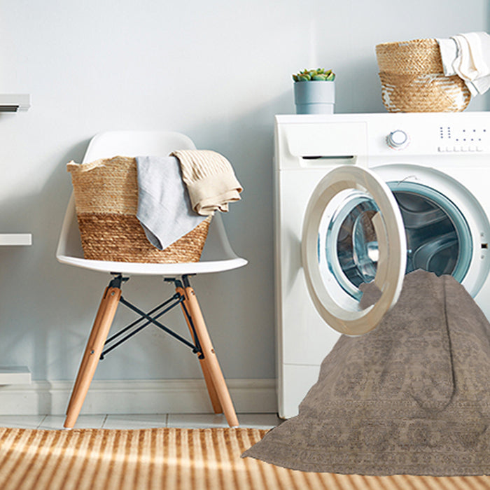 Machine Washable Industrial Modern Dark Almond Brown Rug in a Washing Machine, wshurb1335