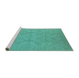 Sideview of Machine Washable Oriental Turquoise Traditional Area Rugs, wshurb1335turq