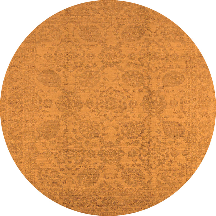 Round Machine Washable Oriental Orange Traditional Area Rugs, wshurb1335org