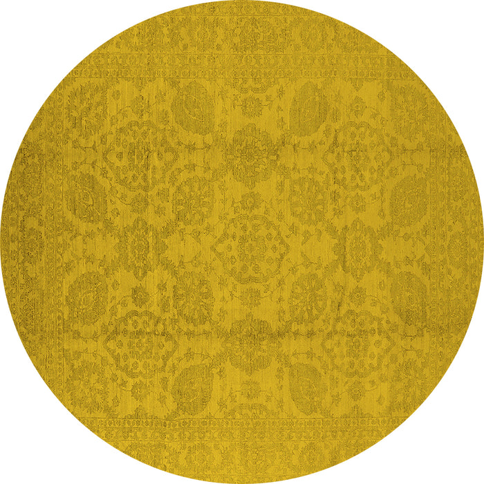 Round Machine Washable Oriental Yellow Traditional Rug, wshurb1335yw