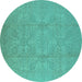 Round Oriental Turquoise Traditional Rug, urb1335turq