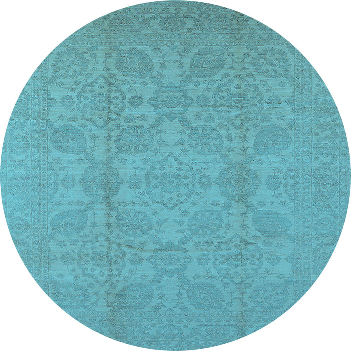 Round Machine Washable Oriental Light Blue Traditional Rug, wshurb1335lblu