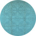 Round Machine Washable Oriental Light Blue Traditional Rug, wshurb1335lblu