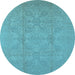 Round Oriental Light Blue Traditional Rug, urb1335lblu