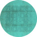 Round Oriental Turquoise Industrial Rug, urb1336turq