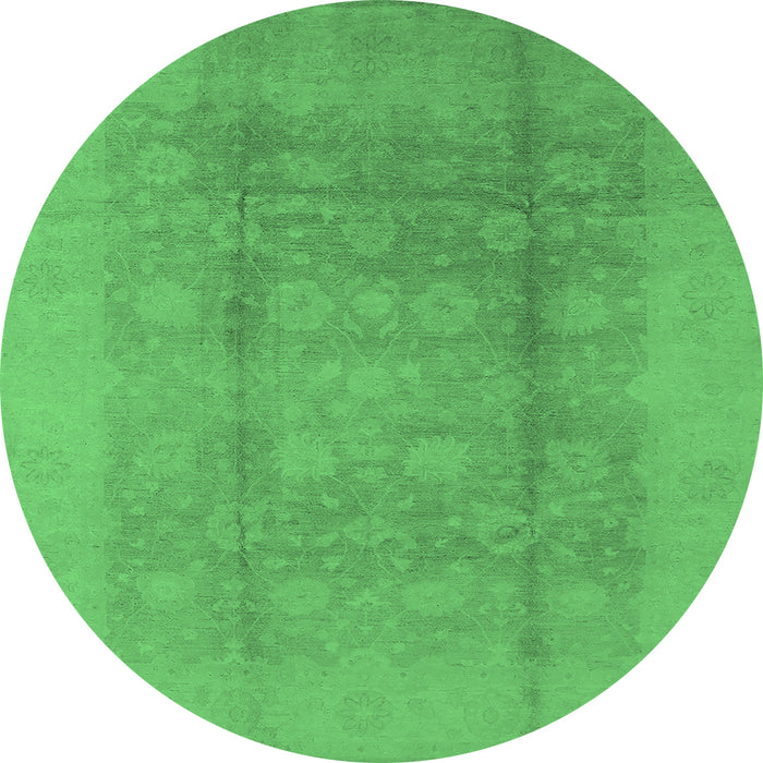 Round Machine Washable Oriental Emerald Green Industrial Area Rugs, wshurb1336emgrn