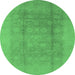 Round Machine Washable Oriental Emerald Green Industrial Area Rugs, wshurb1336emgrn