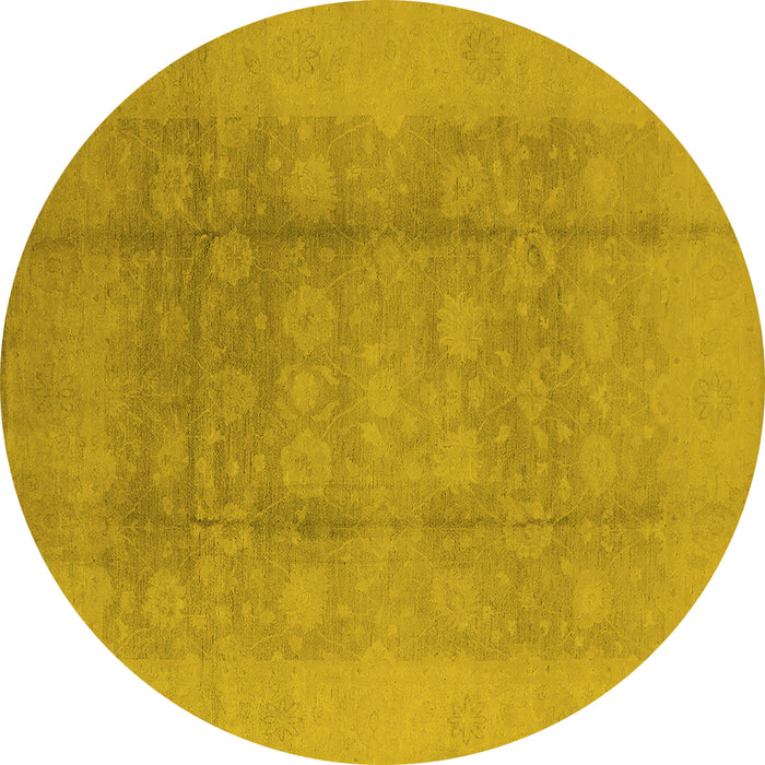 Round Machine Washable Oriental Yellow Industrial Rug, wshurb1336yw