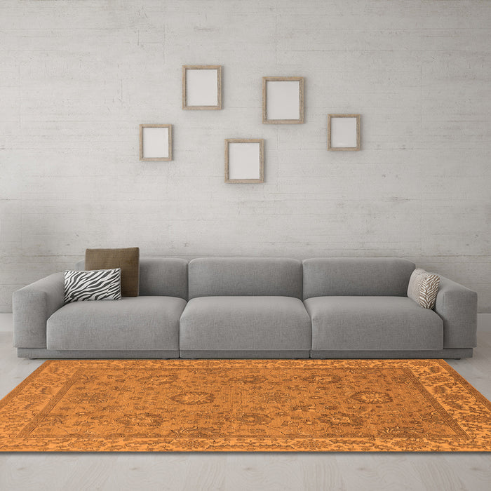 Machine Washable Oriental Orange Traditional Area Rugs in a Living Room, wshurb1337org