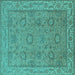 Square Machine Washable Oriental Turquoise Traditional Area Rugs, wshurb1337turq