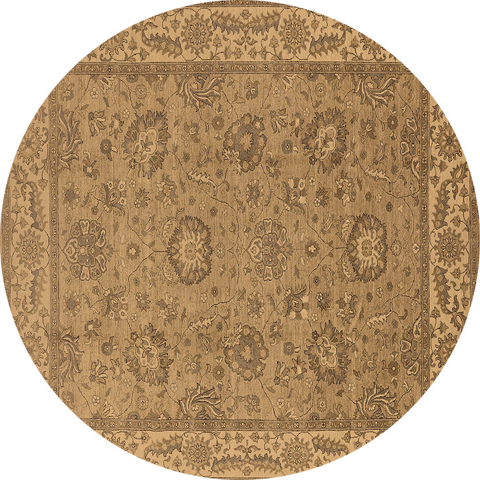 Round Oriental Brown Traditional Rug, urb1337brn