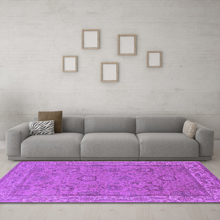 Machine Washable Oriental Purple Traditional Area Rugs in a Living Room, wshurb1337pur