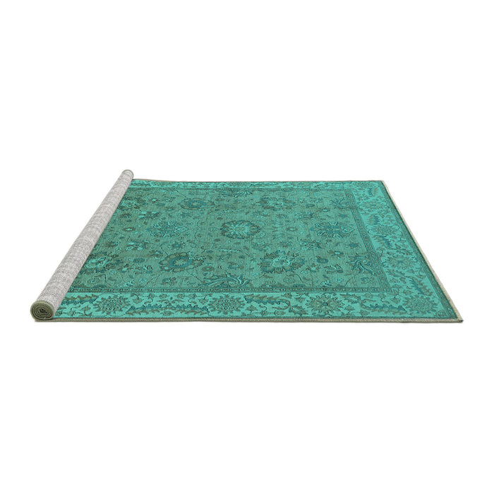 Sideview of Machine Washable Oriental Turquoise Traditional Area Rugs, wshurb1337turq