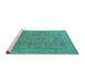 Sideview of Machine Washable Oriental Turquoise Traditional Area Rugs, wshurb1337turq