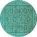 Round Oriental Turquoise Traditional Rug, urb1337turq