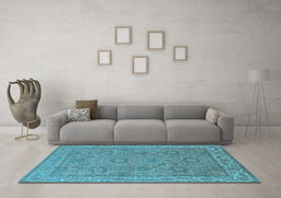 Machine Washable Oriental Light Blue Traditional Rug in a Living Room, wshurb1337lblu