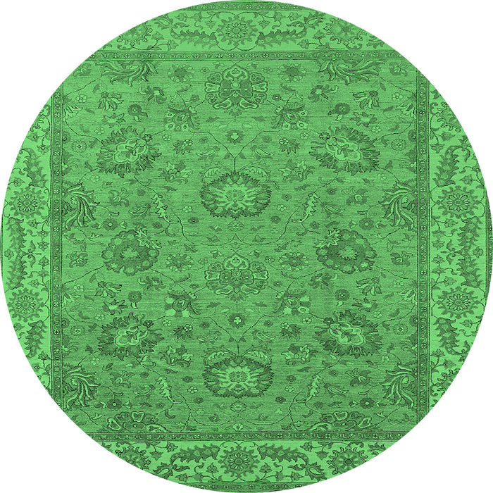 Round Machine Washable Oriental Emerald Green Traditional Area Rugs, wshurb1337emgrn