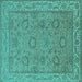Square Oriental Turquoise Traditional Rug, urb1337turq