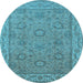 Round Machine Washable Oriental Light Blue Traditional Rug, wshurb1337lblu