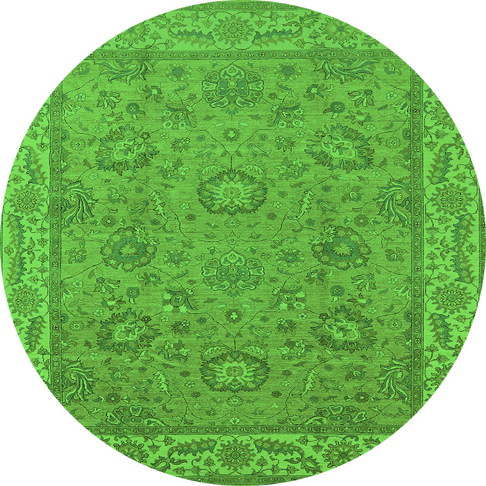 Round Oriental Green Traditional Rug, urb1337grn