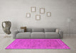 Machine Washable Oriental Pink Traditional Rug in a Living Room, wshurb1337pnk