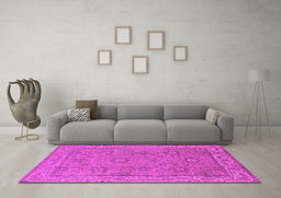 Machine Washable Oriental Pink Traditional Rug in a Living Room, wshurb1337pnk