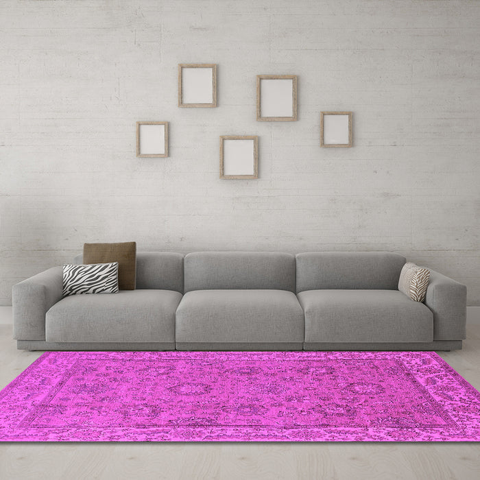 Machine Washable Oriental Pink Traditional Rug in a Living Room, wshurb1337pnk