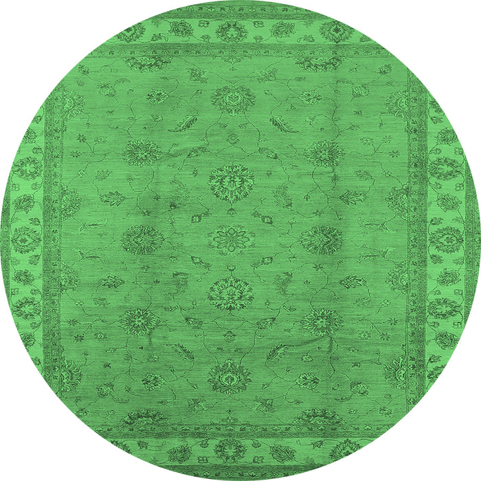 Round Machine Washable Oriental Emerald Green Traditional Area Rugs, wshurb1338emgrn
