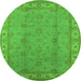 Round Machine Washable Oriental Green Traditional Area Rugs, wshurb1338grn